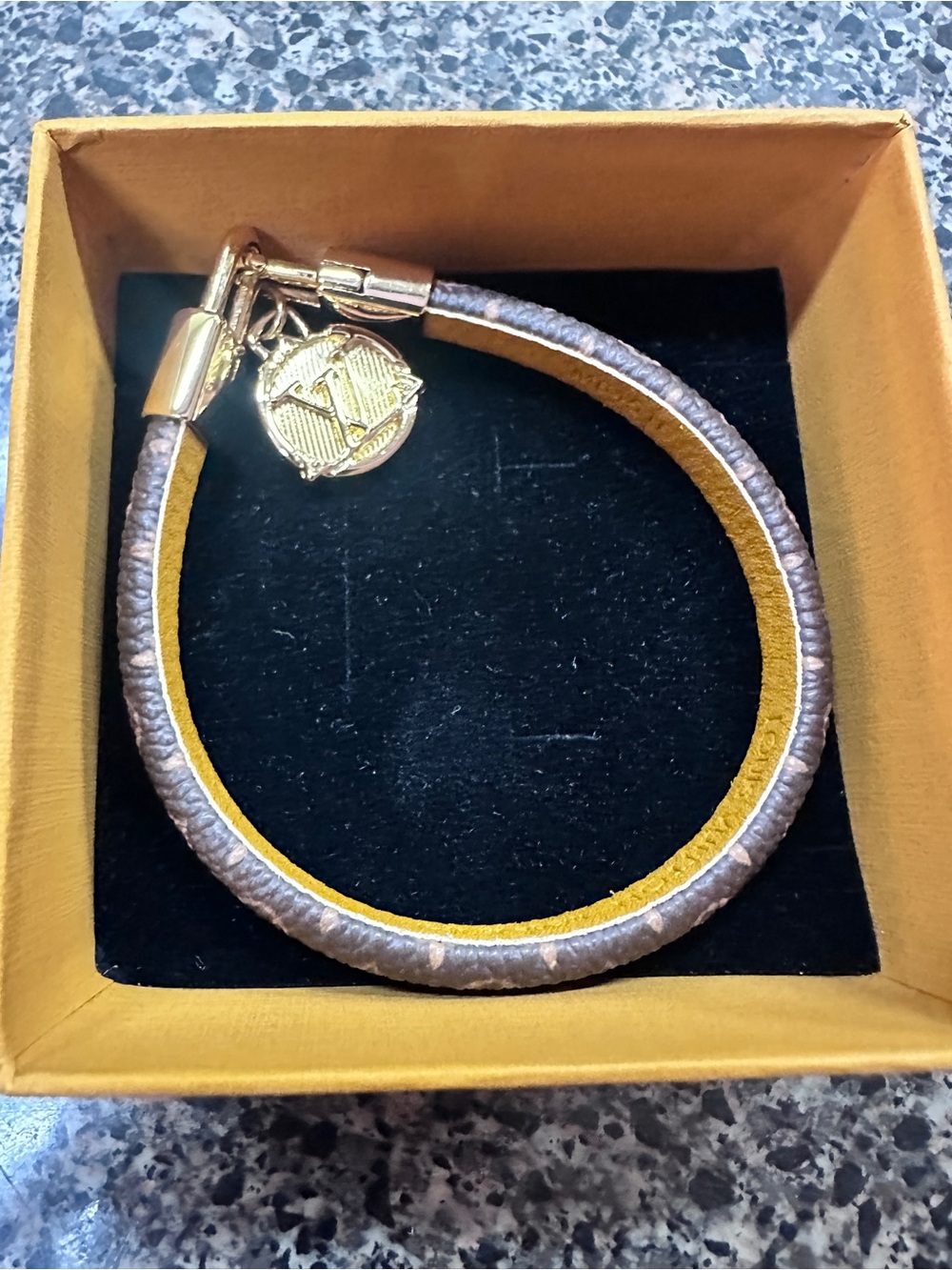 Louis Vuitton Brown Leather Bracelet with Gold LV Charm - Picture 5 of 12
